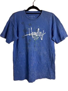 Vintage Y2K Hurley 100% Cotton Blue 2000s Skater Graphic Tee